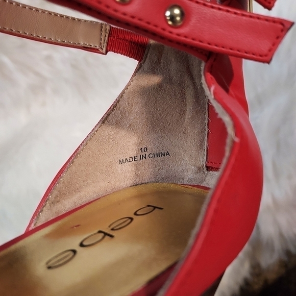 Bebe coral platform ankle strap Mary Jane 5" heels Sz 10 matching polish - Picture 7 of 8